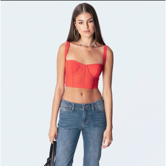 Edikted Teagen Mesh Corset Top red XS - Picture 2 of 7